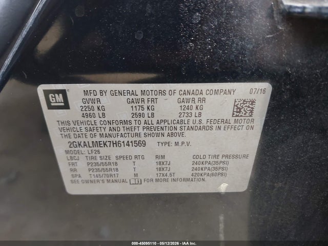 45095110 :رقم المزاد ، 2GKALMEK7H6141569 vin ، 2017 Gmc Terrain Sle-1 مزاد بيع