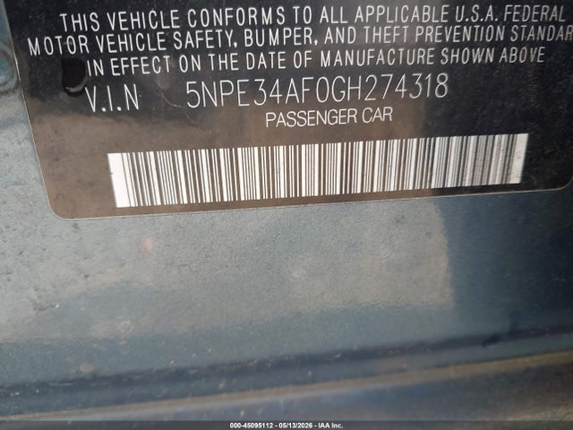 45095112 :رقم المزاد ، 5NPE34AF0GH274318 vin ، 2016 Hyundai Sonata Sport مزاد بيع