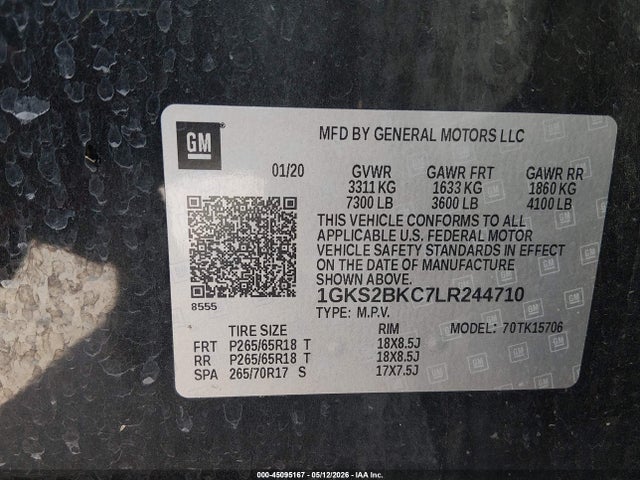Aukcja sprzedaży 2020 Gmc Yukon 4wd Slt, vin: 1GKS2BKC7LR244710, numer aukcji: 45095167