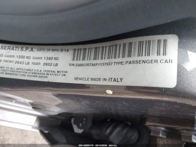 Aukcja sprzedaży 2015 Maserati Ghibli S Q4, vin: ZAM57RTA6F1137937, numer aukcji: 45095170
