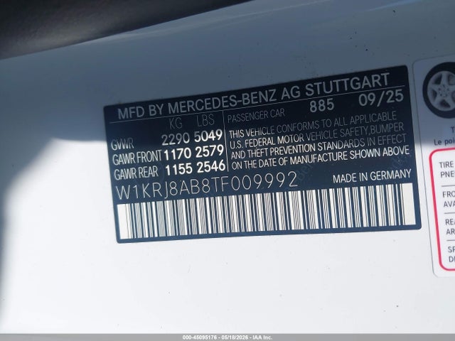 45095176 :رقم المزاد ، W1KRJ8AB8TF009992 vin ، 2026 Mercedes-benz Amg Gt 55 مزاد بيع