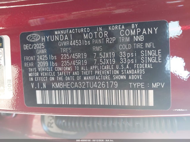 Продажа на аукционе авто 2026 Hyundai Kona Limited, vin: KM8HECA32TU426179, номер лота: 45095188