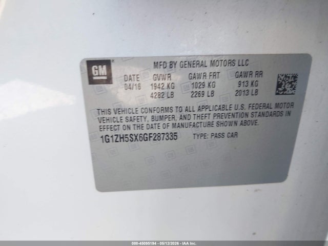 Продаж на аукціоні авто 2016 Chevrolet Malibu Premier, vin: 1G1ZH5SX6GF287335, номер лоту: 45095194