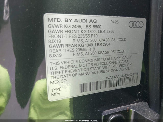 2025 Audi All-new Q5 Premium Tfsi Quattro S Tronic მანქანა იყიდება აუქციონზე, vin: WA11AAGU6S2024918, აუქციონის ნომერი: 45095197