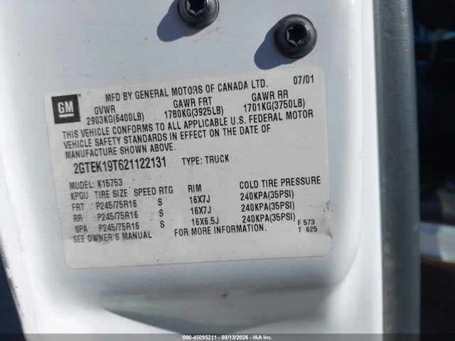 45095211 :رقم المزاد ، 2GTEK19T621122131 vin ، 2002 Gmc Sierra 1500 Sle مزاد بيع