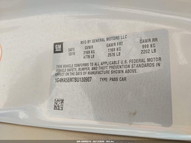 2011 Buick Lucerne Cx მანქანა იყიდება აუქციონზე, vin: 1G4HA5EM7BU130907, აუქციონის ნომერი: 45095218