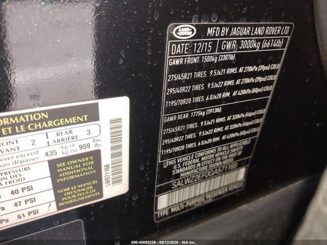 Продаж на аукціоні авто 2016 Land Rover Range Rover Sport 5.0l V8 Supercharged Svr, vin: SALWZ2EF0GA571168, номер лоту: 45095226