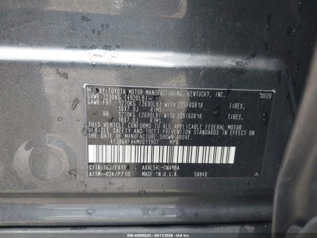 Aukcja sprzedaży 2021 Toyota Rav4 Hybrid Xle Premium, vin: 4T3B6RFV4MU011907, numer aukcji: 45095243