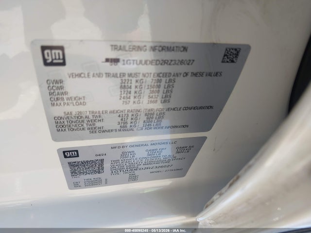 45095245 :رقم المزاد ، 1GTUUDED2RZ326027 vin ، 2024 Gmc Sierra 1500 4wd  Short Box Slt مزاد بيع