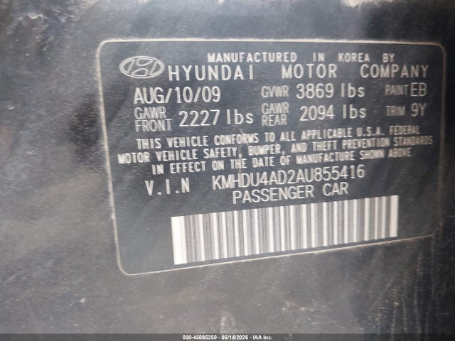 Aukcja sprzedaży 2010 Hyundai Elantra Blue, vin: KMHDU4AD2AU855416, numer aukcji: 45095250