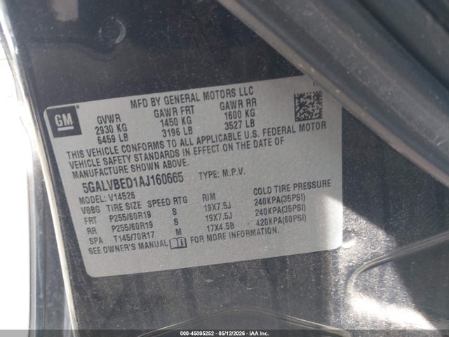 Aukcja sprzedaży 2010 Buick Enclave 1xl, vin: 5GALVBED1AJ160665, numer aukcji: 45095252