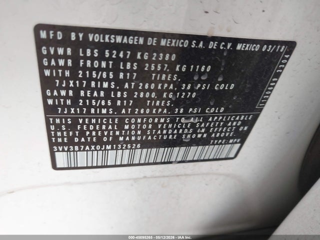 Aukcja sprzedaży 2018 Volkswagen Tiguan 2.0t Se/2.0t Sel, vin: 3VV3B7AX0JM132526, numer aukcji: 45095265