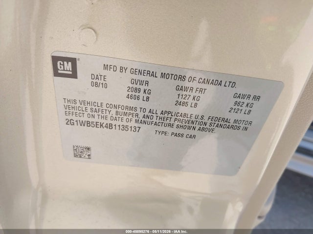 Продаж на аукціоні авто 2011 Chevrolet Impala Lt, vin: 2G1WB5EK4B1135137, номер лоту: 45095276