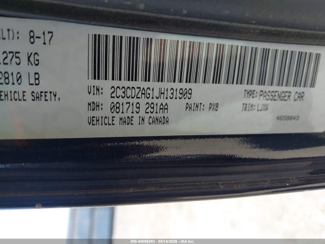 Продажа на аукционе авто 2018 Dodge Challenger Sxt Plus, vin: 2C3CDZAG1JH131909, номер лота: 45095292