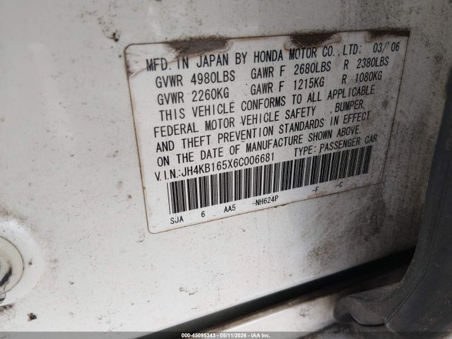 Auction sale of the 2006 Acura Rl 3.5, vin: JH4KB165X6C006681, lot number: 45095343