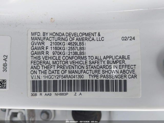 1HGCY2F54RA041390 Honda Accord Hybrid Sport