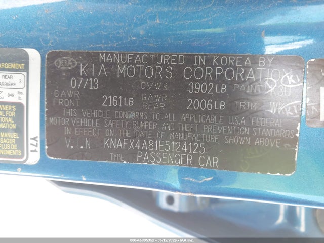45095352 :رقم المزاد ، KNAFX4A81E5124125 vin ، 2014 Kia Forte Ex مزاد بيع