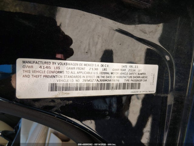 Продаж на аукціоні авто 2011 Volkswagen Jetta 2.5l Sel, vin: 3VWGZ7AJ0BM387876, номер лоту: 45095362