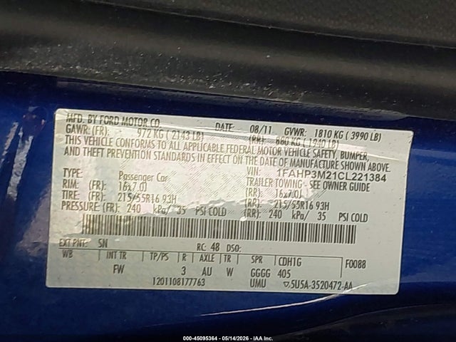 Продаж на аукціоні авто 2012 Ford Focus Sel, vin: 1FAHP3M21CL221384, номер лоту: 45095364