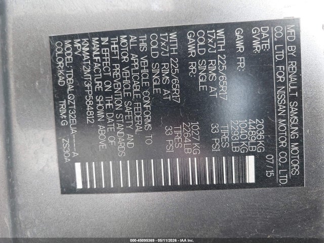 Продаж на аукціоні авто 2015 Nissan Rogue Sv, vin: KNMAT2MT3FP584812, номер лоту: 45095369