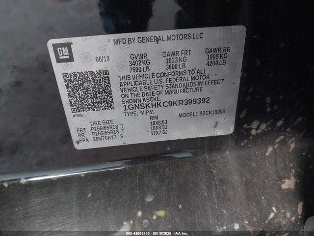 Chevrolet Suburban Lt 2019 1GNSKHKC9KR399392 Image 9