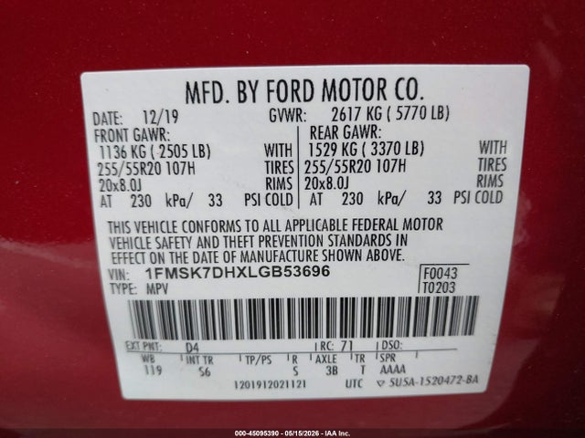 1FMSK7DHXLGB53696 Ford EXPLORER XLT