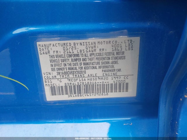 45095392 :رقم المزاد ، 3N1AB8CV6SY292818 vin ، 2025 Nissan Sentra Sv مزاد بيع