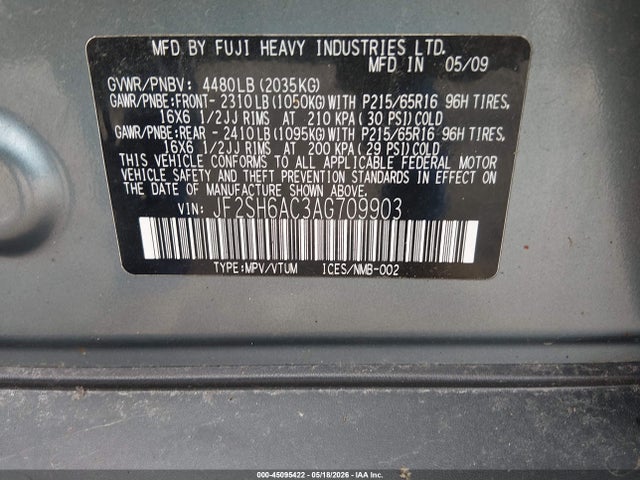 Продаж на аукціоні авто 2010 Subaru Forester 2.5x, vin: JF2SH6AC3AG709903, номер лоту: 45095422
