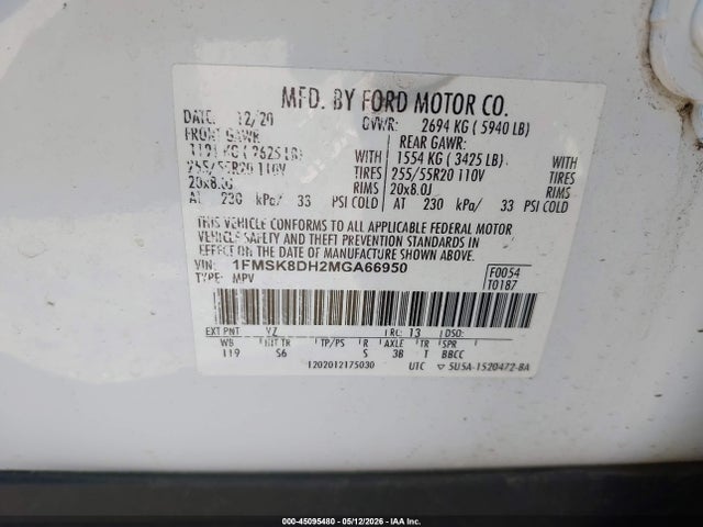 Продаж на аукціоні авто 2021 Ford Explorer Xlt, vin: 1FMSK8DH2MGA66950, номер лоту: 45095480
