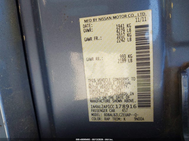 Aukcja sprzedaży 2012 Nissan Altima 2.5 S, vin: 1N4AL2AP1CC178916, numer aukcji: 45095493