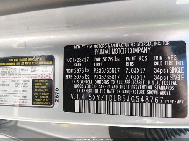 Продажа на аукционе авто 2018 Hyundai Santa Fe Sport 2.4l, vin: 5XYZTDLB5JG548767, номер лота: 45095495