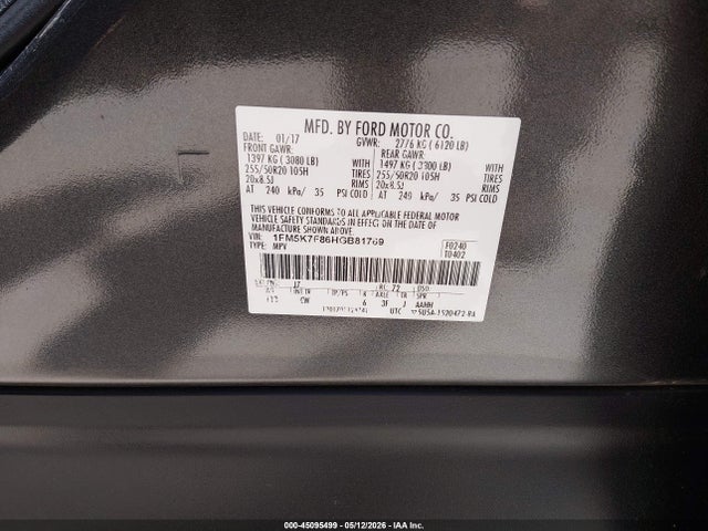 1FM5K7F86HGB81769 Ford Explorer Limited