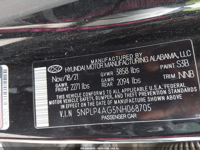 Продаж на аукціоні авто 2022 Hyundai Elantra Limited, vin: 5NPLP4AG5NH068705, номер лоту: 45095503