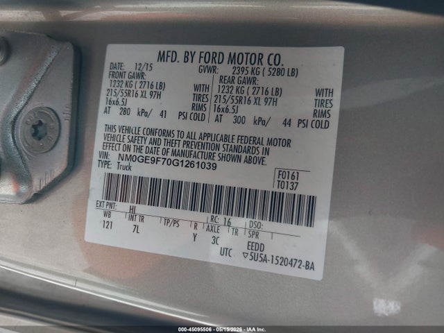 45095506 :رقم المزاد ، NM0GE9F70G1261039 vin ، 2016 Ford Transit Connect Xlt مزاد بيع
