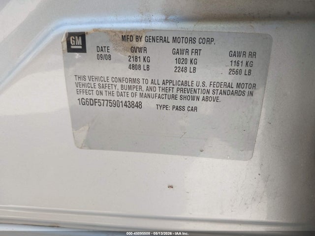 Auction sale of the 2009 Cadillac Cts Standard, vin: 1G6DF577590143848, lot number: 45095508