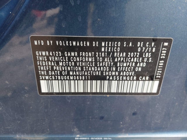Aukcja sprzedaży 2019 Volkswagen Jetta 1.4t R-line/1.4t S/1.4t Se, vin: 3VWC57BU0KM069811, numer aukcji: 45095513