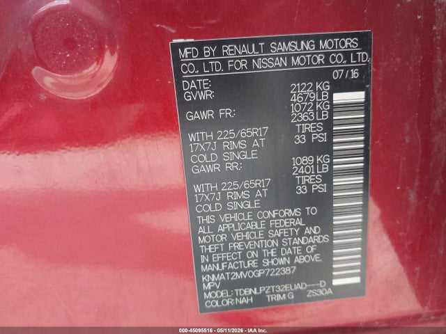 Продажа на аукционе авто 2016 Nissan Rogue S, vin: KNMAT2MV0GP722387, номер лота: 45095516