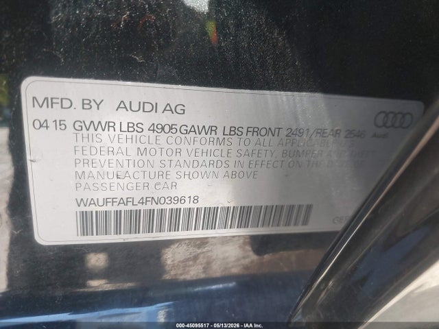 45095517 :رقم المزاد ، WAUFFAFL4FN039618 vin ، 2015 Audi A4 2.0t Premium مزاد بيع