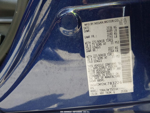 Aukcja sprzedaży 2017 Nissan Rogue Sl, vin: 5N1AT2MT2HC783226, numer aukcji: 45095522