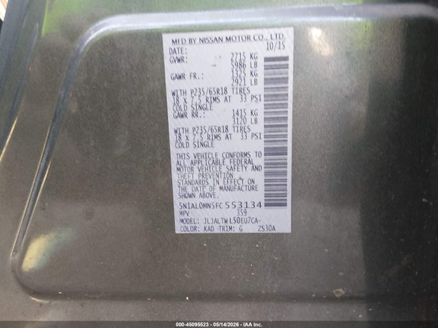 Продаж на аукціоні авто 2015 Infiniti Qx60, vin: 5N1AL0MN5FC553134, номер лоту: 45095523
