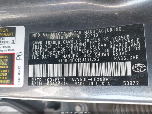 4T1BD1FK1EU101295 Toyota Camry Hybrid Le