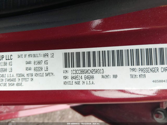 2012 Chrysler 200 Touring მანქანა იყიდება აუქციონზე, vin: 1C3CCBBG0CN250313, აუქციონის ნომერი: 45095532