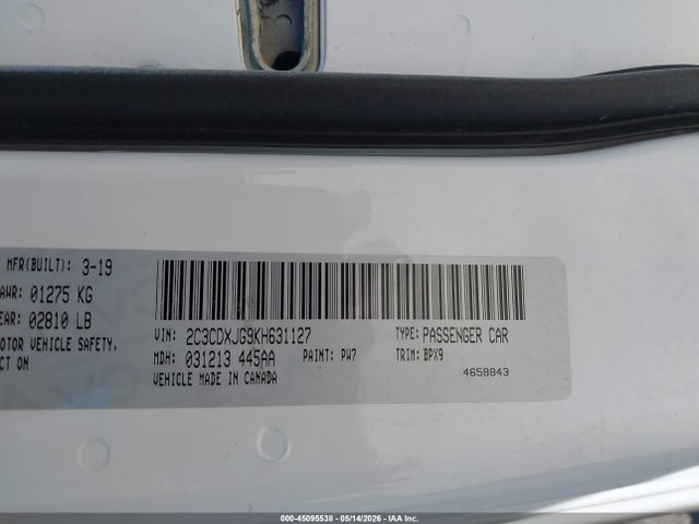 Aukcja sprzedaży 2019 Dodge Charger Sxt Awd, vin: 2C3CDXJG9KH631127, numer aukcji: 45095538