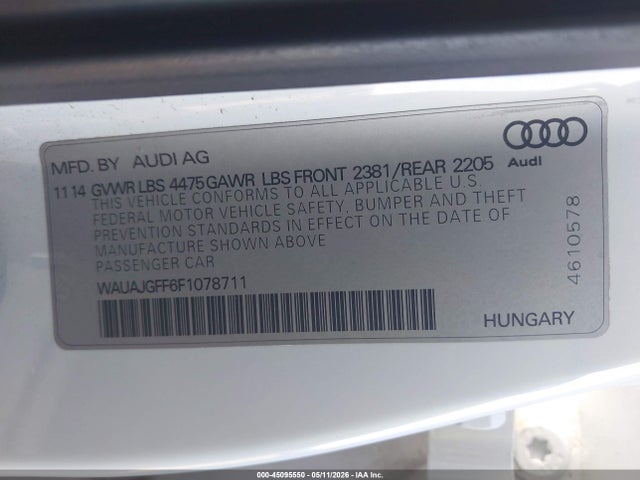 WAUAJGFF6F1078711 Audi A3 2.0 Tdi Premium