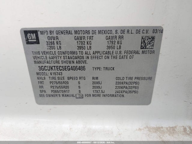 3GCUKTEC5EG406486 Chevrolet Silverado 1500 High Country
