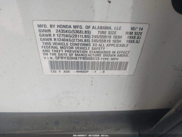 Aukcja sprzedaży 2015 Acura Mdx Advance Pkg W/entertainment Pkg, vin: 5FRYD3H87FB008513, numer aukcji: 45095577
