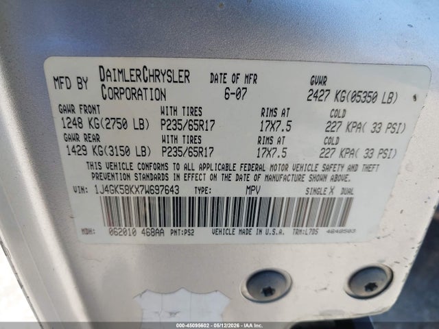 Aukcja sprzedaży 2007 Jeep Liberty Limited Edition, vin: 1J4GK58KX7W697643, numer aukcji: 45095602