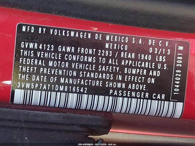 Aukcja sprzedaży 2013 Volkswagen Beetle 2.5l, vin: 3VW5P7AT1DM816542, numer aukcji: 45095609