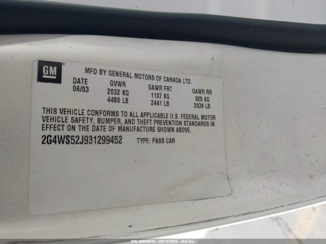 Продажа на аукционе авто 2003 Buick Century Custom, vin: 2G4WS52J931299452, номер лота: 45095634