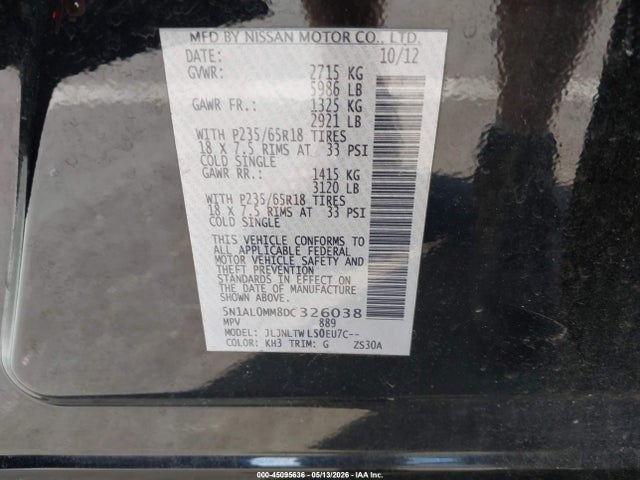 Продаж на аукціоні авто 2013 Infiniti Jx35, vin: 5N1AL0MM8DC326038, номер лоту: 45095636